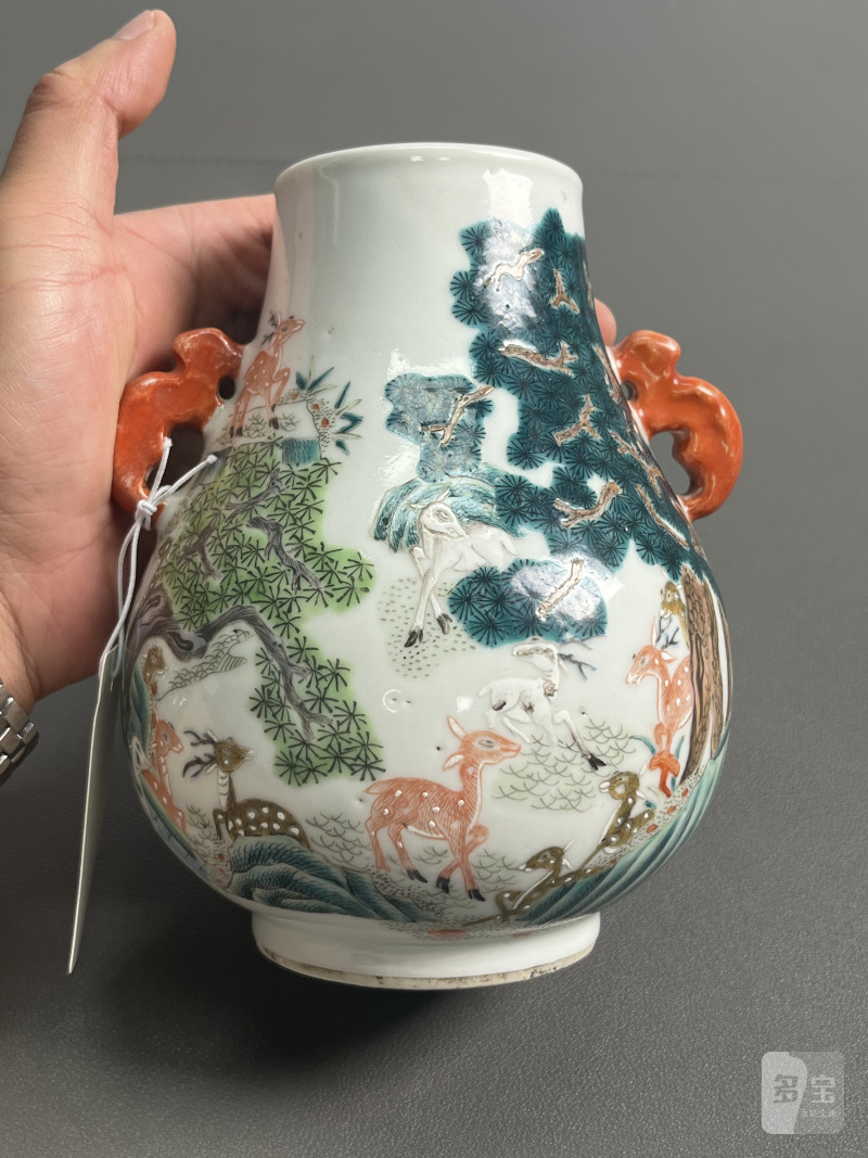 清晚期  粉彩松鹿图鹿头尊 - 图4
